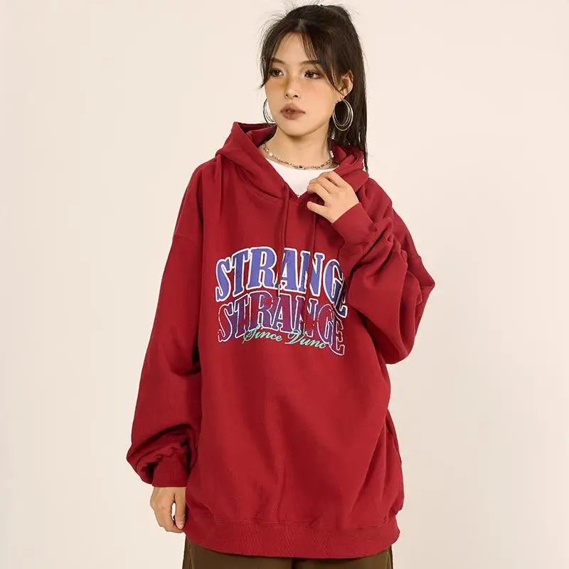 Washed y2k letter print hoodie for vintage style - hoodies