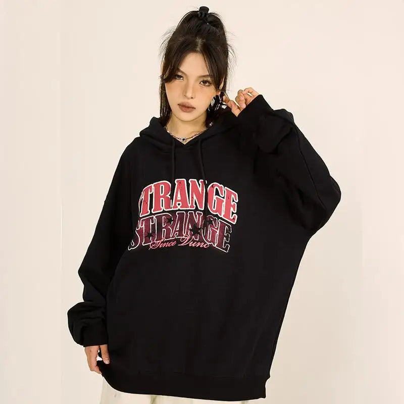 Washed y2k letter print hoodie for vintage style - hoodies