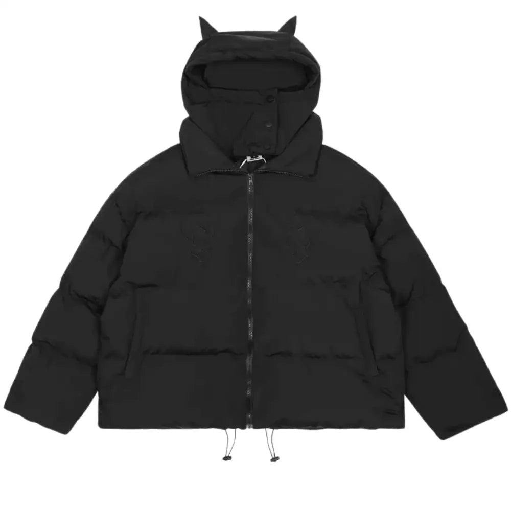 Y2k devil horns streetwear down jacket ultimate statement piece - black / m
