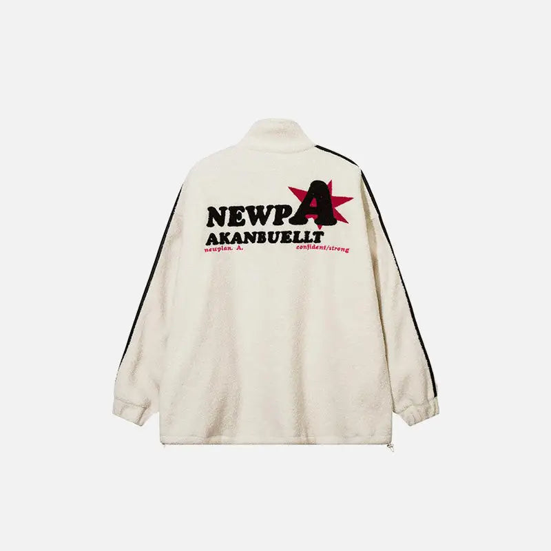 Y2k striped and stars fleece jacket for stylish comfort