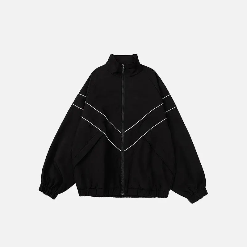 Striped reflective v jacket for y2k streetwear style - black / m - jackets