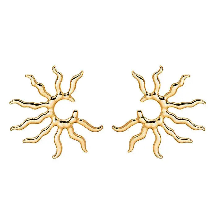 Big golden sun earrings for your y2k jacket aesthetic outfit - standart / gold - earrings