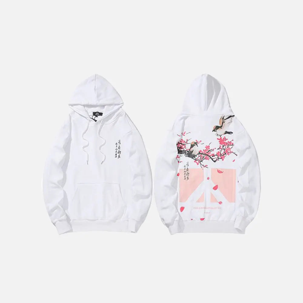 Peace y2k hoodie with kanji pattern - white / s - hoodies