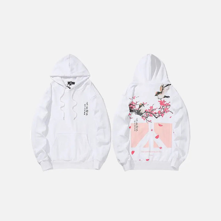 Peace y2k hoodie with kanji pattern - white / s - hoodies