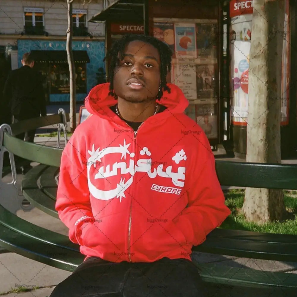 Y2k sweatshirt with arabic writing - unique streetwear - red / s