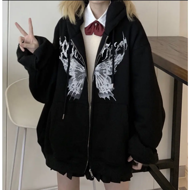 Butterfly zipped sweatshirt streetwear y2k style