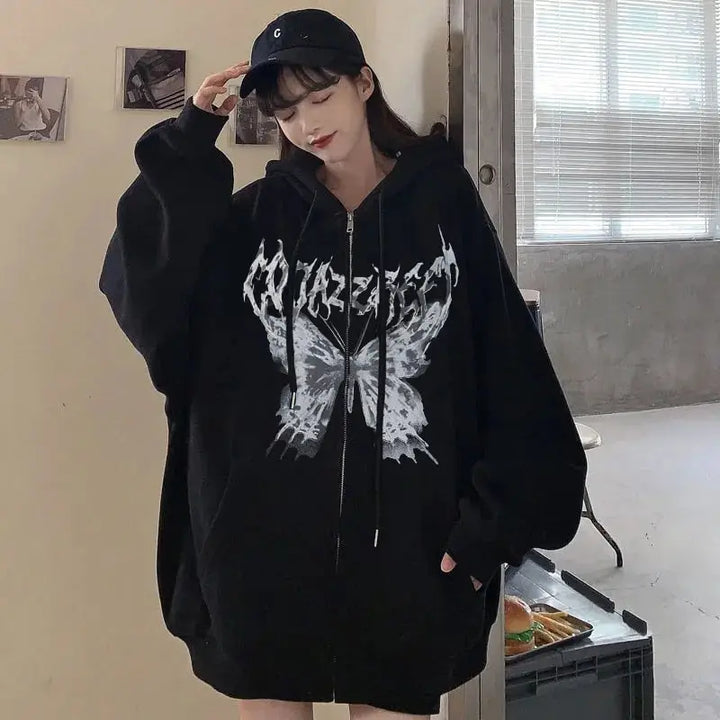Butterfly zipped sweatshirt streetwear y2k style