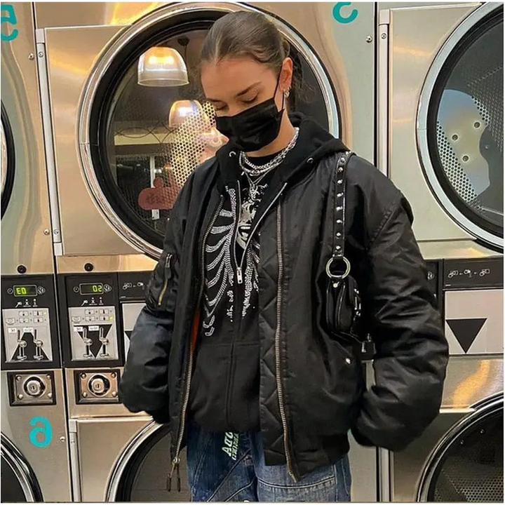 Skeleton rhinestone sweatshirt y2k unisex for streetwear