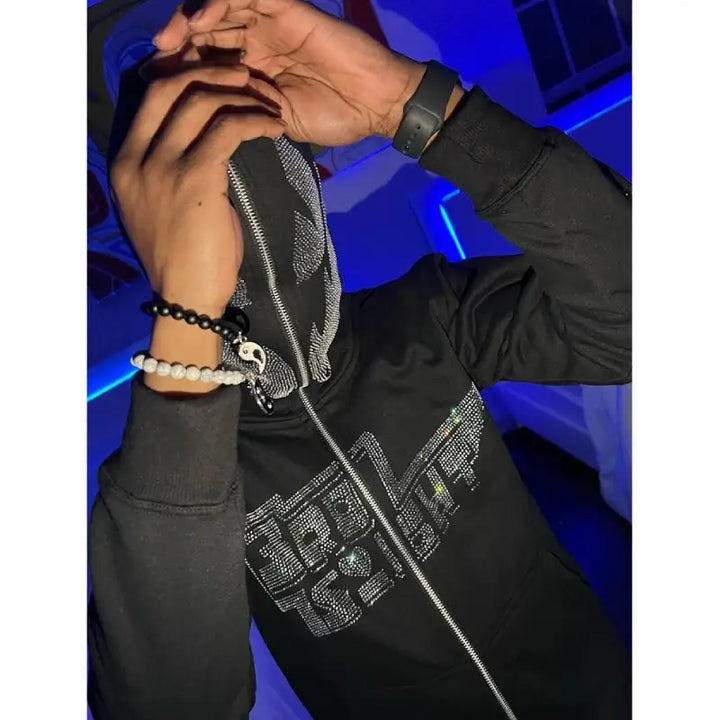 Y2k rhinestone zip hoodie inspired by venom