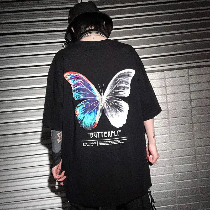 Y2k japanese oversized butterfly t-shirt for streetwear style
