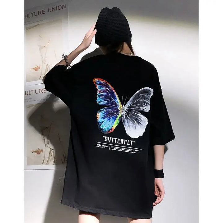 Y2k japanese oversized butterfly t-shirt for streetwear style