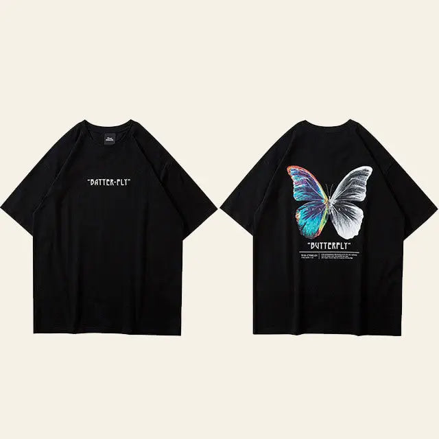 Y2k japanese oversized butterfly t-shirt for streetwear style