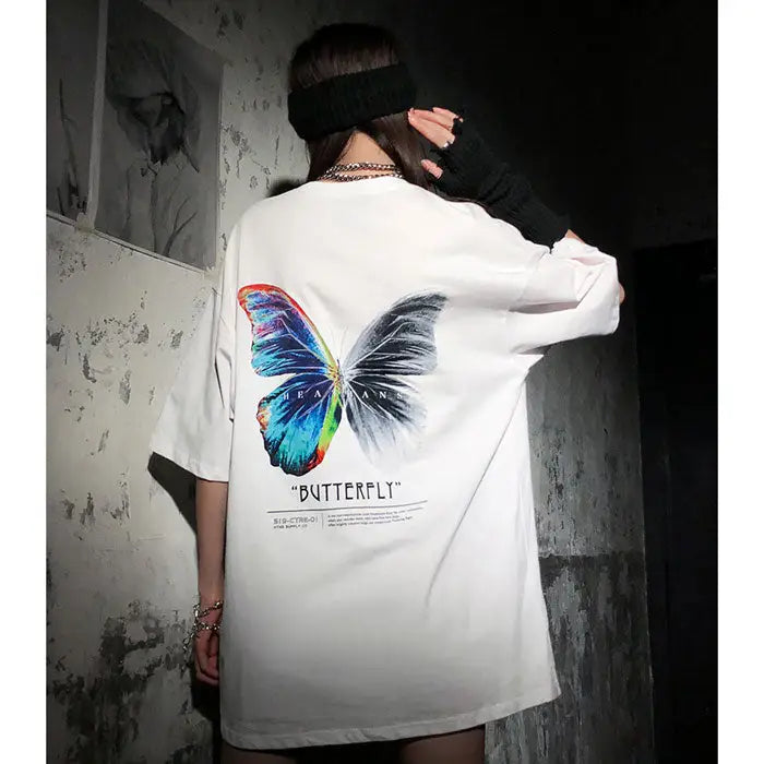 Y2k japanese oversized butterfly t-shirt for streetwear style