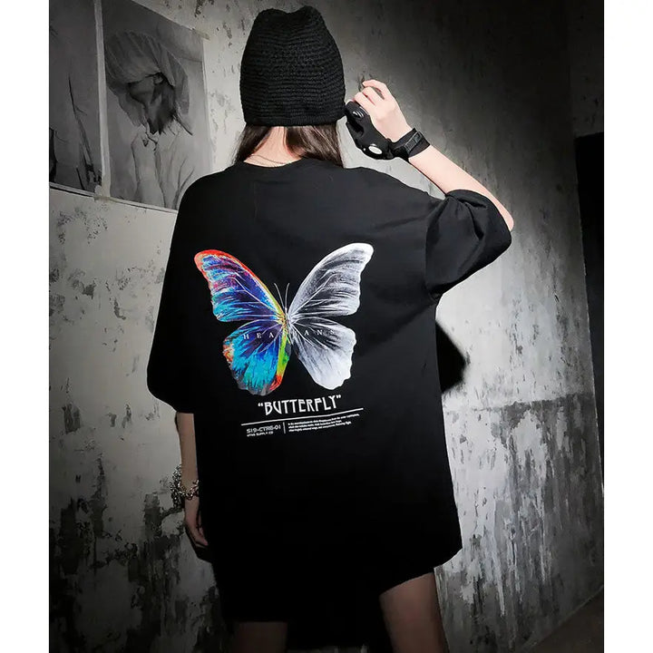 Y2k japanese oversized butterfly t-shirt for streetwear style