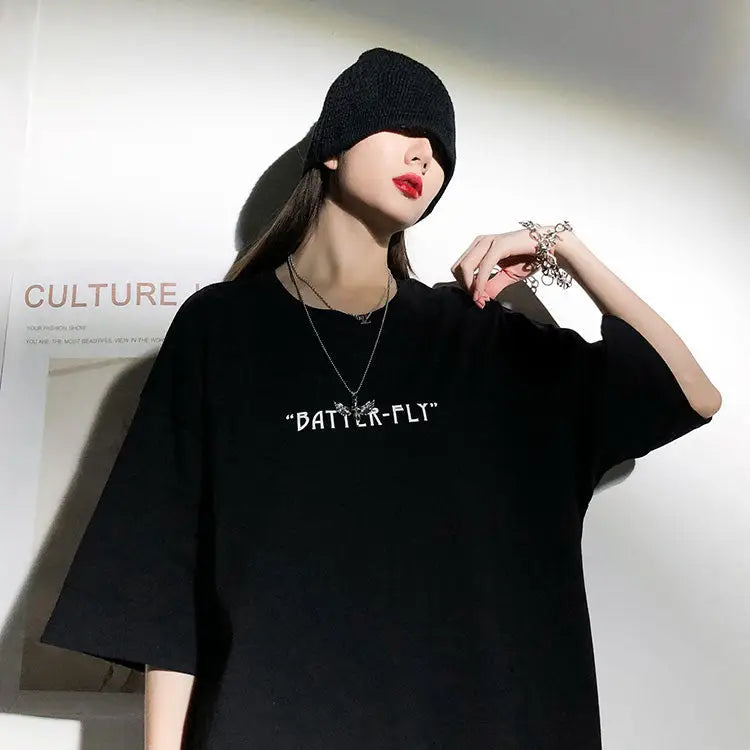 Y2k japanese oversized butterfly t-shirt for streetwear style