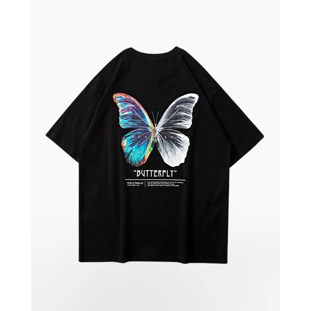 Y2k japanese oversized butterfly t-shirt for streetwear style - black / s