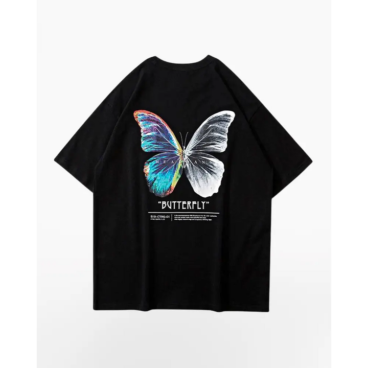 Y2k japanese oversized butterfly t-shirt for streetwear style - black / s