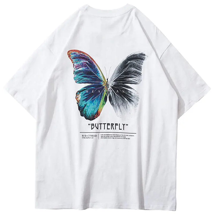 Y2k japanese oversized butterfly t-shirt for streetwear style - white / s