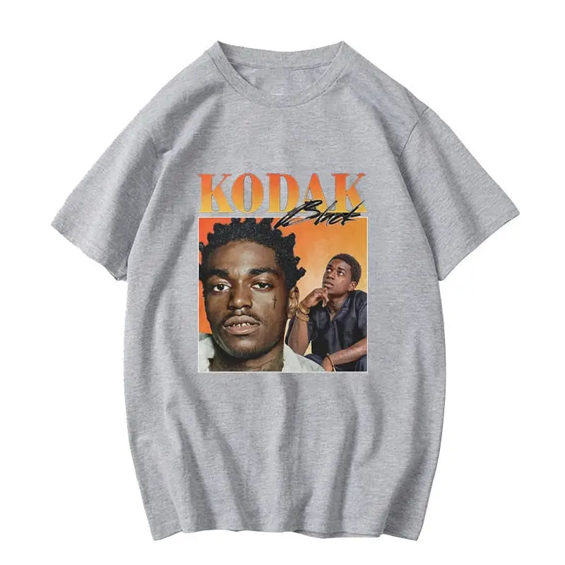 Kodak black rapper y2k retro t-shirt - grey / s