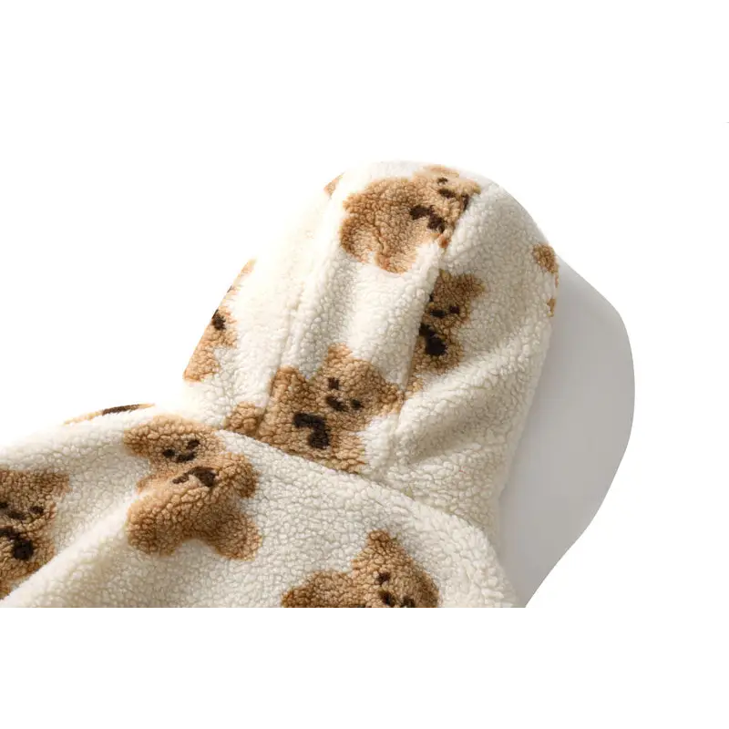 Y2k teddy bear fuzzy hoodie for retro fashion lovers - jackets