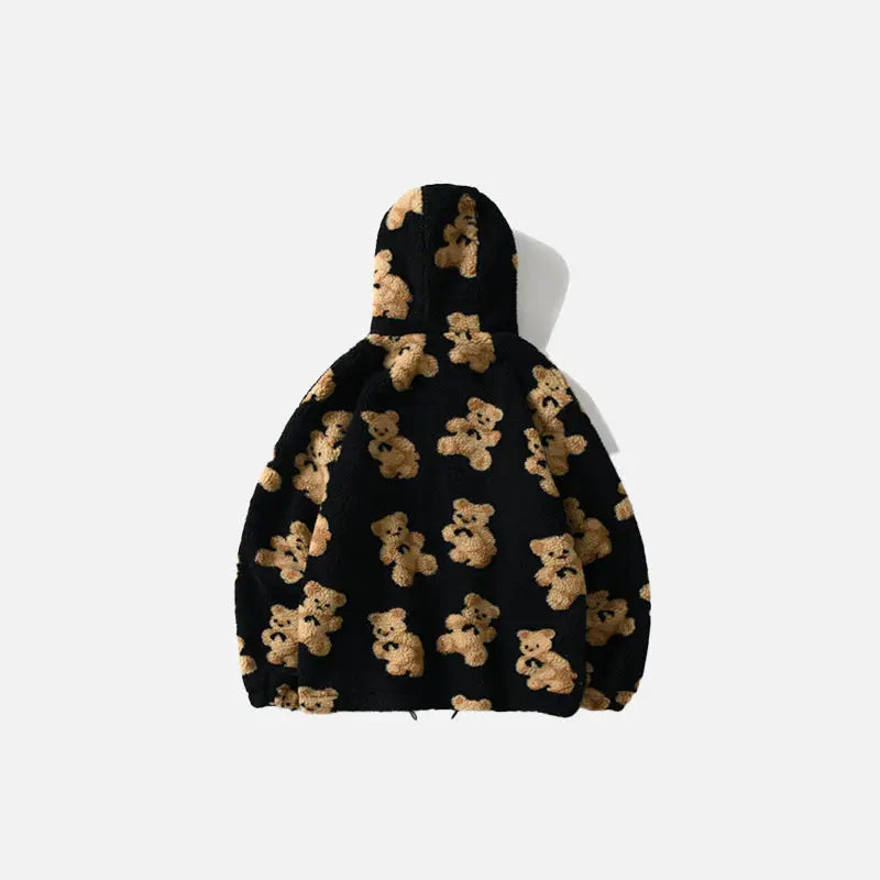 Y2k teddy bear fuzzy hoodie for cozy style and comfort - jackets