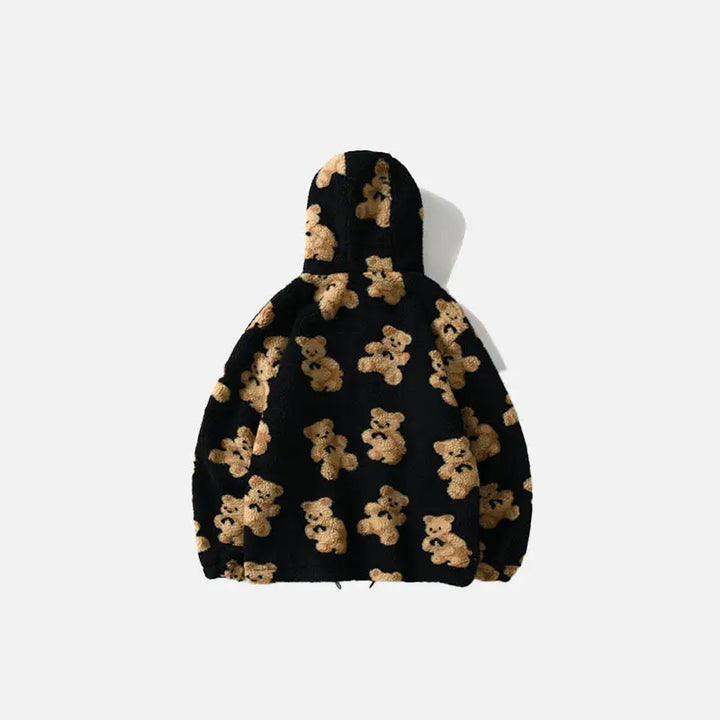 Y2k teddy bear fuzzy hoodie for cozy style and comfort - jackets