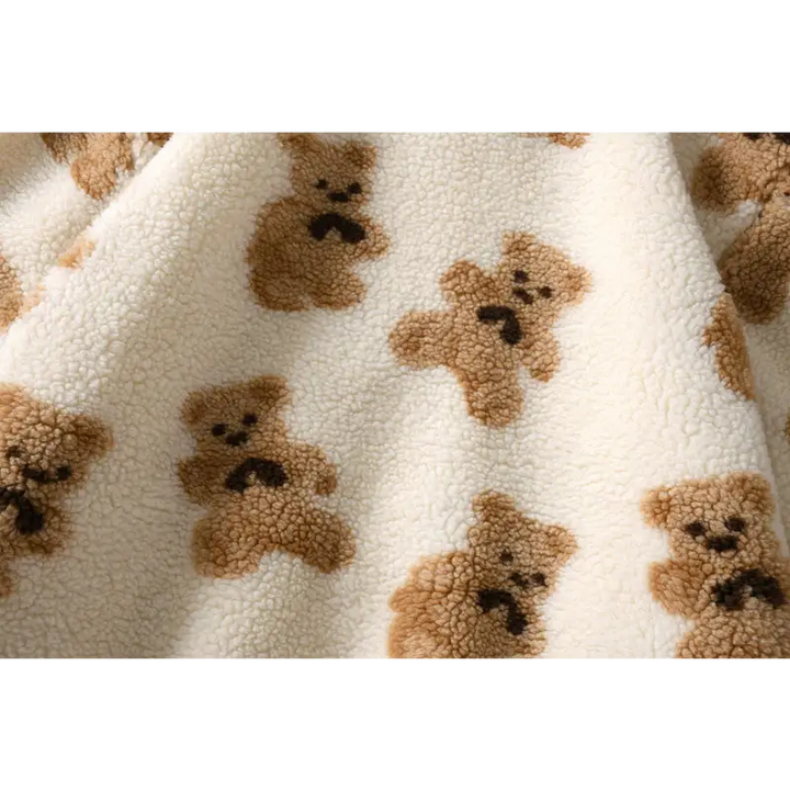 Y2k teddy bear fuzzy hoodie for cozy style and comfort - jackets