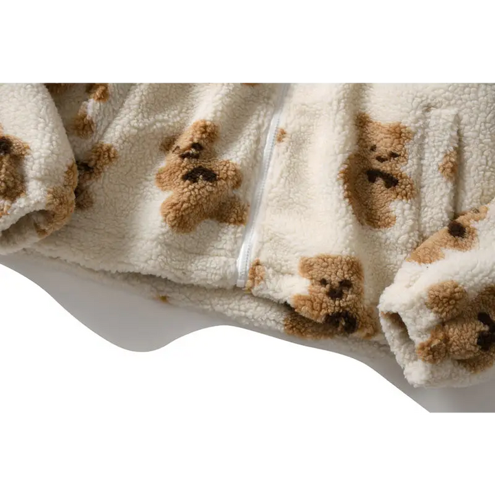 Y2k teddy bear fuzzy hoodie for retro fashion lovers - jackets