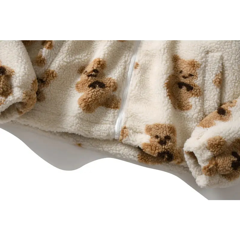 Y2k teddy bear fuzzy hoodie for retro fashion lovers - jackets