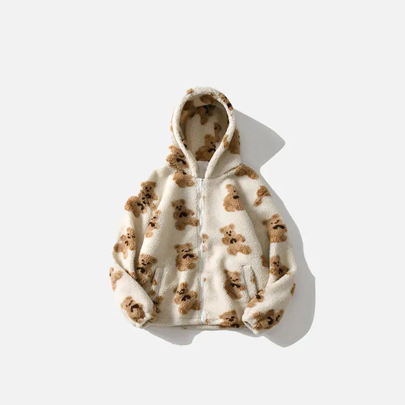 Y2k teddy bear fuzzy hoodie for retro fashion lovers - white / s - jackets