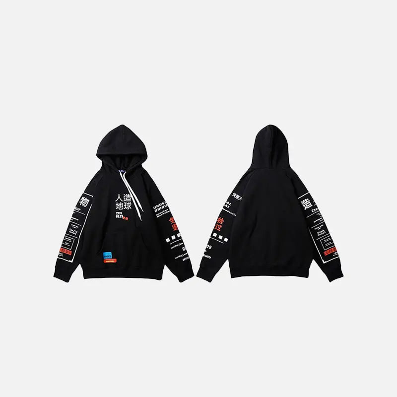Japanese letter print y2k hoodie for stylish streetwear fashion - black / m - hoodies
