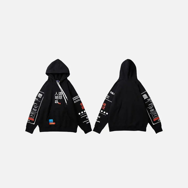 Japanese letter print y2k hoodie for stylish streetwear fashion - black / m - hoodies