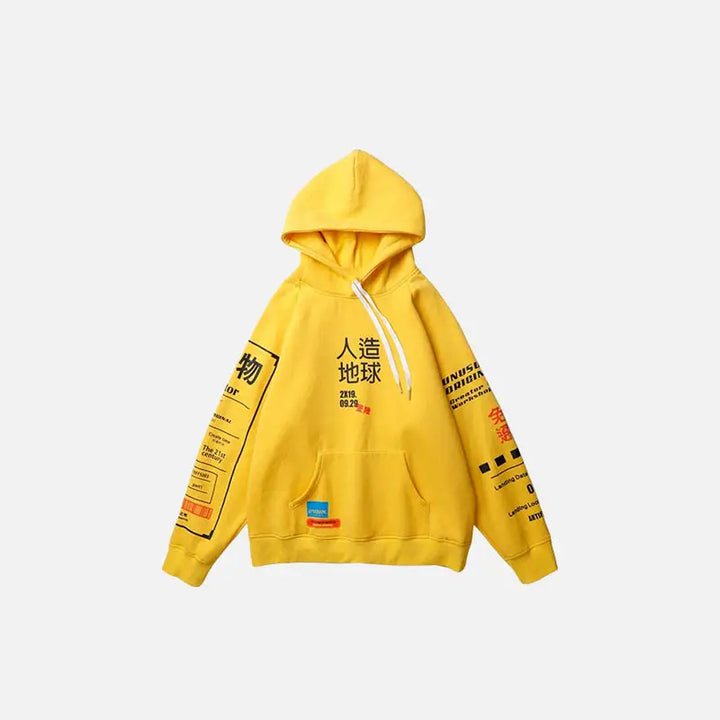 Japanese letter print y2k hoodie for stylish streetwear fashion - yellow / m - hoodies