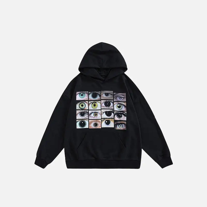 Eyes y2k wall hoodie for vintage streetwear fans - black / m - hoodies