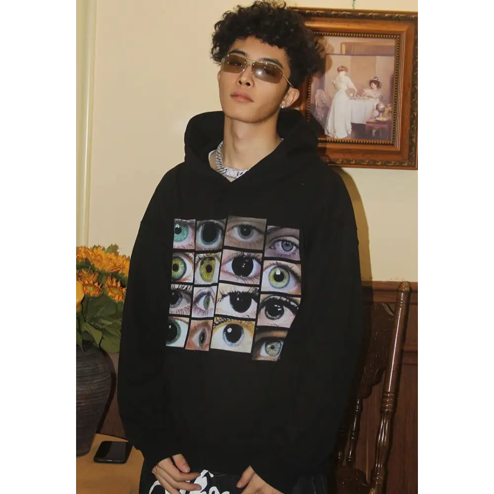 Eyes y2k wall hoodie for vintage streetwear fans - hoodies