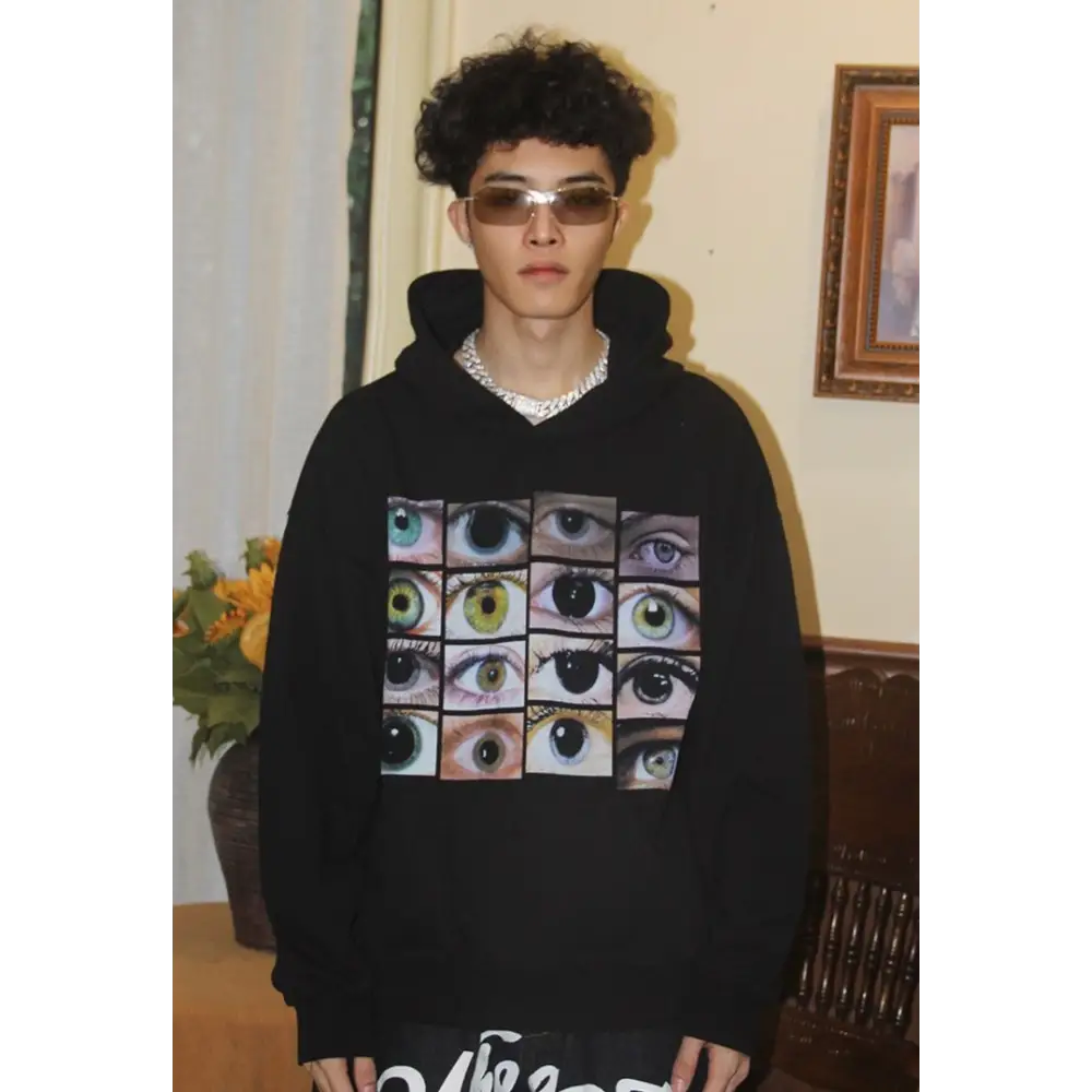 Eyes y2k wall hoodie for vintage streetwear fans - hoodies