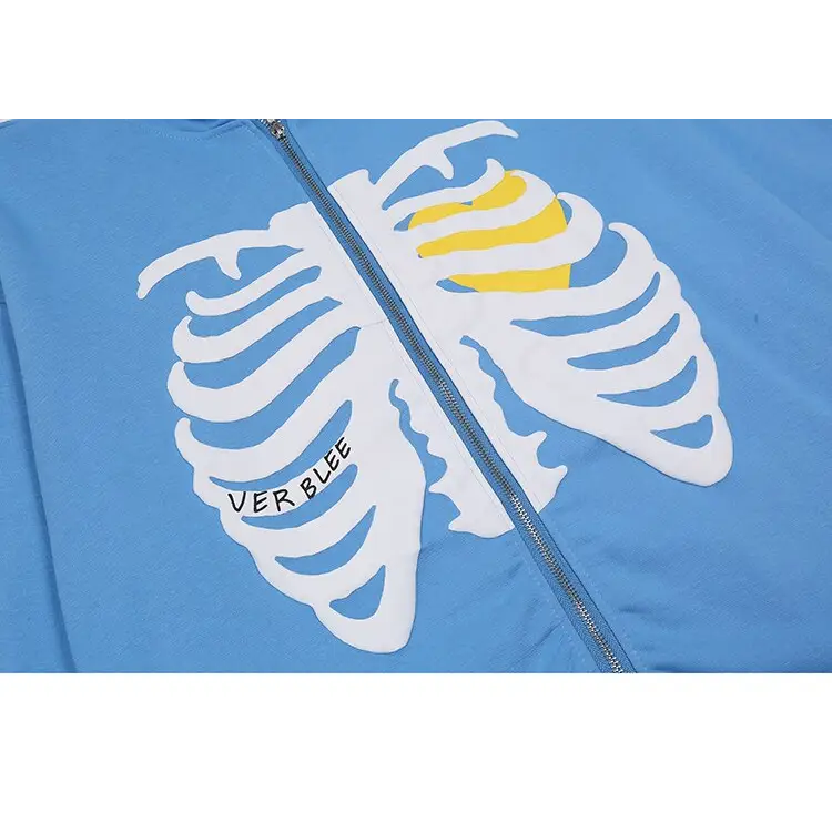 Y2k skeleton chest zip hoodie with unique thoracic design - hoodies