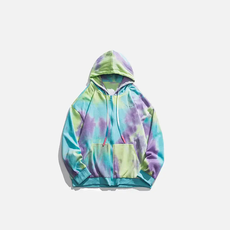 Y2k tie-dye zip hoodie from the streetwear collection - green / s - hoodie