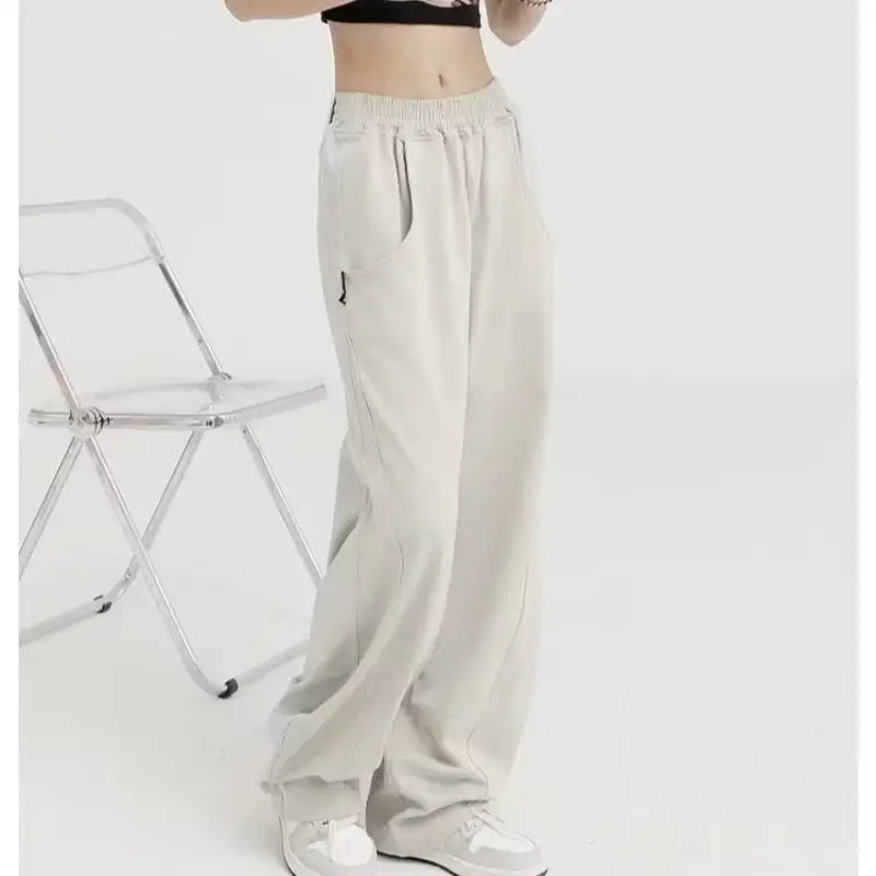 Beige jogging pants y2k style unisex