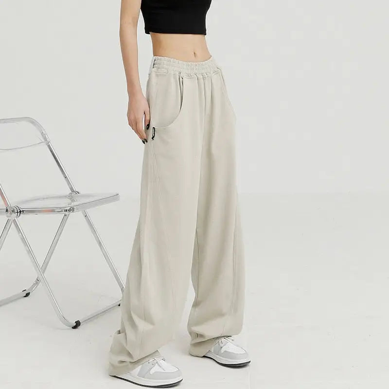 Beige jogging pants y2k style unisex - m