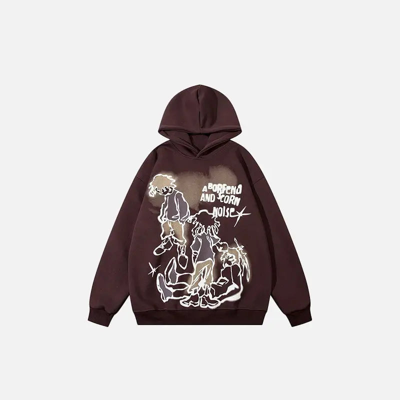 Trio gang y2k printed oversized hoodie for comfort and style - coffee / s - hoodies