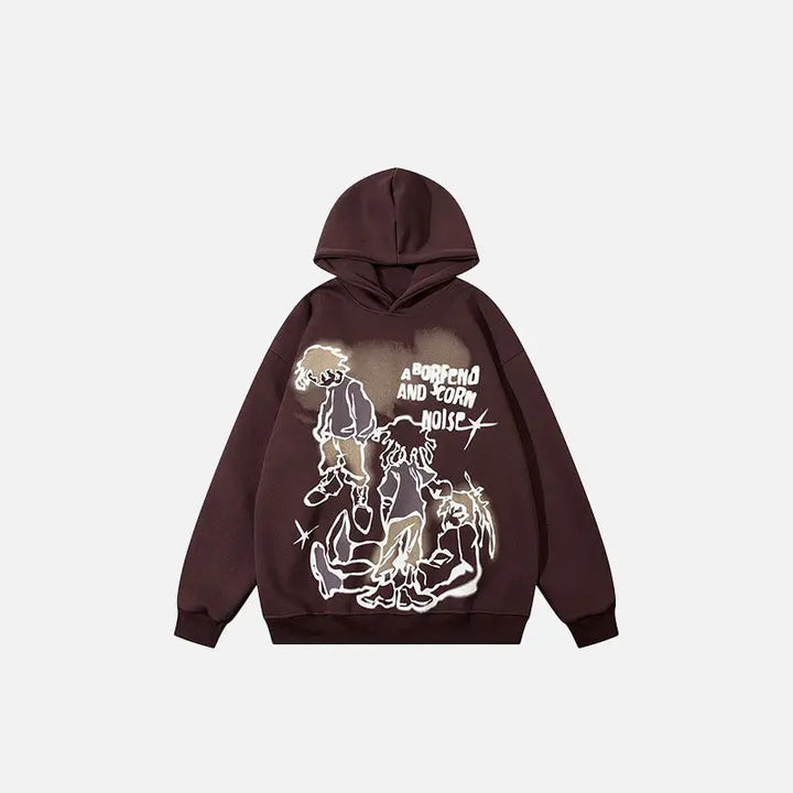 Trio gang y2k printed oversized hoodie for comfort and style - coffee / s - hoodies