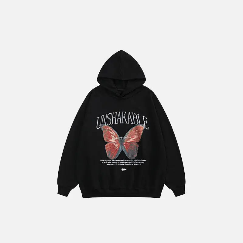 Inseparable butterfly graphic hoodie in y2k streetwear style - black / s - hoodies