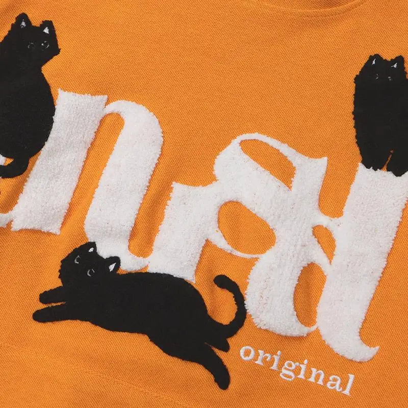 Unusual cat graphic print hoodie from y2k streetwear store - hoodies