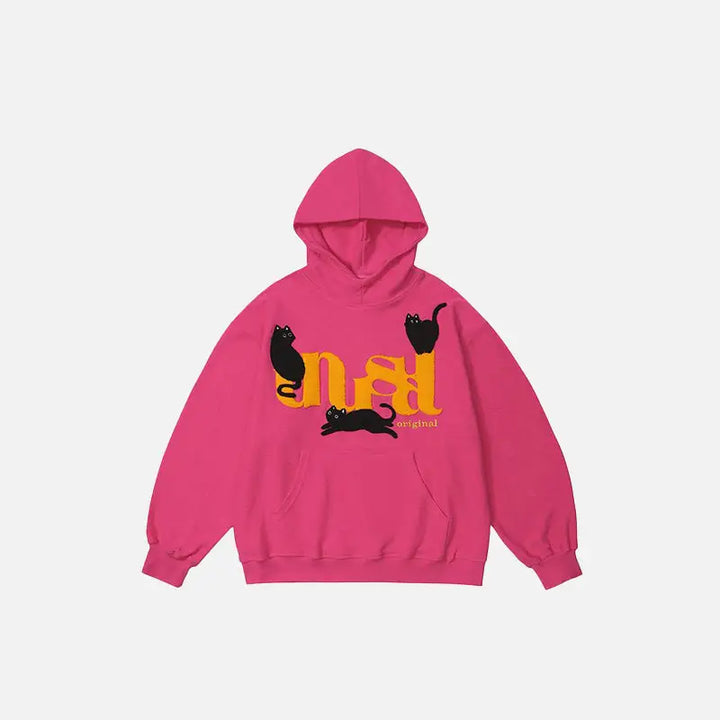 Unusual cat graphic print hoodie from y2k streetwear store - pink / m - hoodies