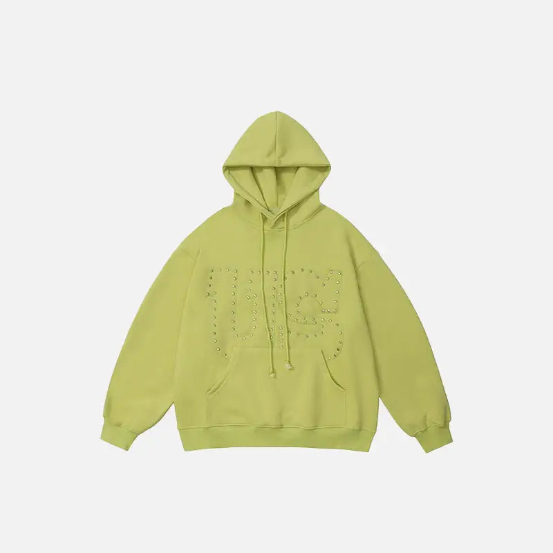 Us letter embroidered hoodie for y2k streetwear style - green / m - hoodies