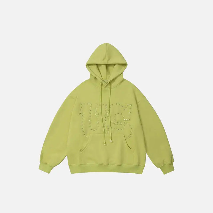 Us letter embroidered hoodie for y2k streetwear style - green / m - hoodies