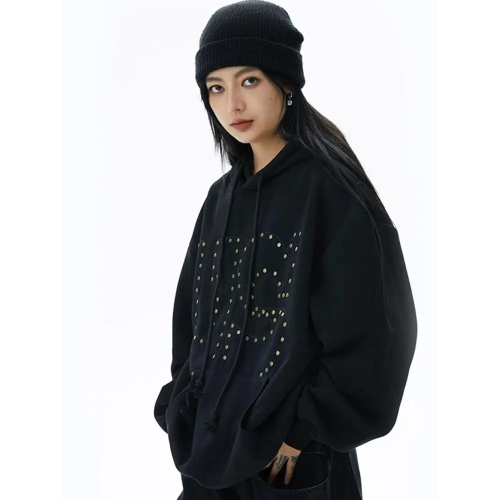 Us letter embroidered hoodie for y2k streetwear style - hoodies