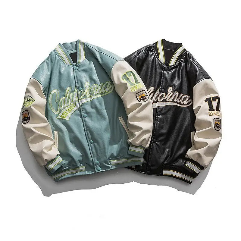 Y2k leather varsity jacket for men and women