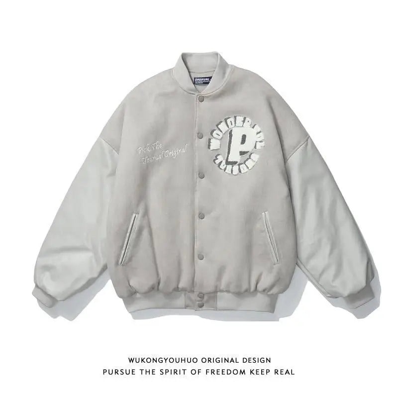 Custom y2k varsity jacket - unique style - grey / s